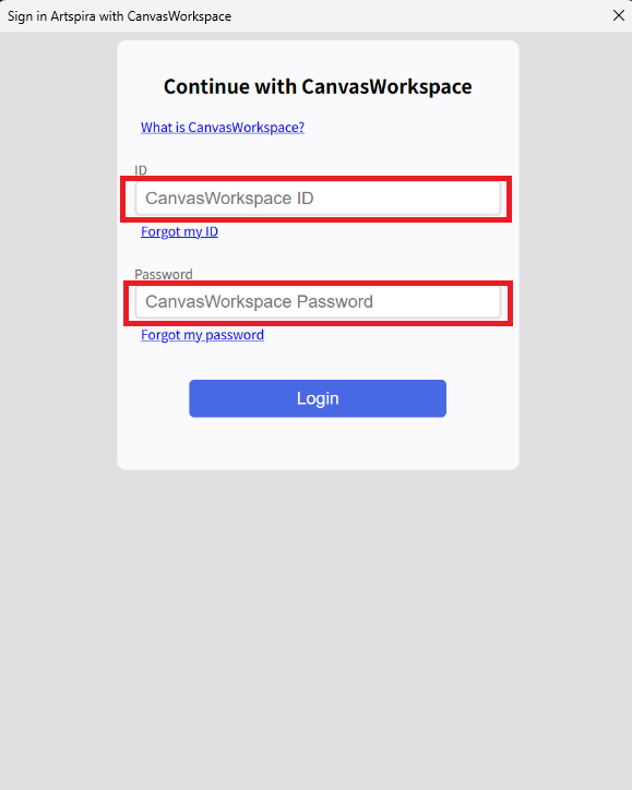 Input CanvasWorkspace Account